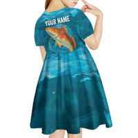 Personalized Redfish Puppy Drum Leaping in Ocean Splash Kid Short Sleeve Dress Blue Lightning Water Background Design - Wonder Print Shop
