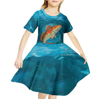 Personalized Redfish Puppy Drum Leaping in Ocean Splash Kid Short Sleeve Dress Blue Lightning Water Background Design - Wonder Print Shop
