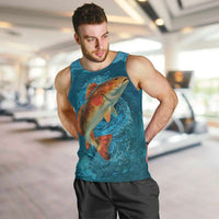 Personalized Redfish Puppy Drum Leaping in Ocean Splash Men Tank Top Blue Lightning Water Background Design - Wonder Print Shop