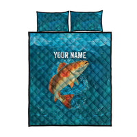 Personalized Redfish Puppy Drum Leaping in Ocean Splash Quilt Bed Set Blue Lightning Water Background Design - Wonder Print Shop