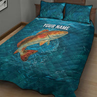 Personalized Redfish Puppy Drum Leaping in Ocean Splash Quilt Bed Set Blue Lightning Water Background Design - Wonder Print Shop