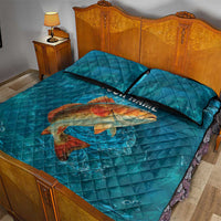 Personalized Redfish Puppy Drum Leaping in Ocean Splash Quilt Bed Set Blue Lightning Water Background Design - Wonder Print Shop