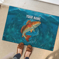 Personalized Redfish Puppy Drum Leaping in Ocean Splash Rubber Doormat Blue Lightning Water Background Design - Wonder Print Shop