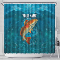 Personalized Redfish Puppy Drum Leaping in Ocean Splash Shower Curtain Blue Lightning Water Background Design - Wonder Print Shop