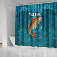 Personalized Redfish Puppy Drum Leaping in Ocean Splash Shower Curtain Blue Lightning Water Background Design - Wonder Print Shop
