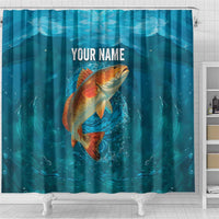 Personalized Redfish Puppy Drum Leaping in Ocean Splash Shower Curtain Blue Lightning Water Background Design - Wonder Print Shop