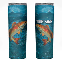 Personalized Redfish Puppy Drum Leaping in Ocean Splash Skinny Tumbler Blue Lightning Water Background Design - Wonder Print Shop