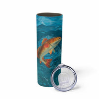 Personalized Redfish Puppy Drum Leaping in Ocean Splash Skinny Tumbler Blue Lightning Water Background Design - Wonder Print Shop