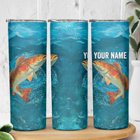 Personalized Redfish Puppy Drum Leaping in Ocean Splash Skinny Tumbler Blue Lightning Water Background Design - Wonder Print Shop