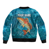Personalized Redfish Puppy Drum Leaping in Ocean Splash Sleeve Zip Bomber Jacket Blue Lightning Water Background Design - Wonder Print Shop