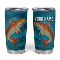 Personalized Redfish Puppy Drum Leaping in Ocean Splash Tumbler Cup Blue Lightning Water Background Design - Wonder Print Shop