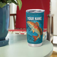 Personalized Redfish Puppy Drum Leaping in Ocean Splash Tumbler Cup Blue Lightning Water Background Design - Wonder Print Shop