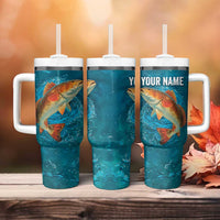 Personalized Redfish Puppy Drum Leaping in Ocean Splash Tumbler With Handle Blue Lightning Water Background Design - Wonder Print Shop