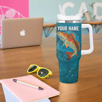 Personalized Redfish Puppy Drum Leaping in Ocean Splash Tumbler With Handle Blue Lightning Water Background Design - Wonder Print Shop