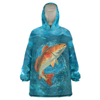 Personalized Redfish Puppy Drum Leaping in Ocean Splash Wearable Blanket Hoodie Blue Lightning Water Background Design - Wonder Print Shop