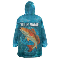 Personalized Redfish Puppy Drum Leaping in Ocean Splash Wearable Blanket Hoodie Blue Lightning Water Background Design - Wonder Print Shop