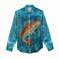 Personalized Redfish Puppy Drum Leaping in Ocean Splash Women Casual Shirt Blue Lightning Water Background Design - Wonder Print Shop