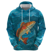 Personalized Redfish Puppy Drum Leaping in Ocean Splash Zip Hoodie Blue Lightning Water Background Design - Wonder Print Shop
