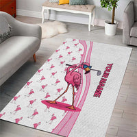 Personalized Pink Flamingo Playing Golf Area Rug Sunglasses and White Pattern Background Design - Wonder Print Shop