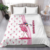 Personalized Pink Flamingo Playing Golf Bedding Set Sunglasses and White Pattern Background Design - Wonder Print Shop