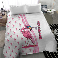 Personalized Pink Flamingo Playing Golf Bedding Set Sunglasses and White Pattern Background Design - Wonder Print Shop