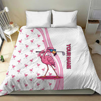 Personalized Pink Flamingo Playing Golf Bedding Set Sunglasses and White Pattern Background Design - Wonder Print Shop