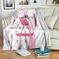 Personalized Pink Flamingo Playing Golf Blanket Sunglasses and White Pattern Background Design - Wonder Print Shop