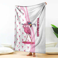 Personalized Pink Flamingo Playing Golf Blanket Sunglasses and White Pattern Background Design - Wonder Print Shop