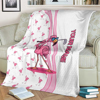 Personalized Pink Flamingo Playing Golf Blanket Sunglasses and White Pattern Background Design - Wonder Print Shop