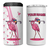 Personalized Pink Flamingo Playing Golf 4 in 1 Can Cooler Tumbler Sunglasses and White Pattern Background Design - Wonder Print Shop