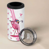 Personalized Pink Flamingo Playing Golf 4 in 1 Can Cooler Tumbler Sunglasses and White Pattern Background Design - Wonder Print Shop