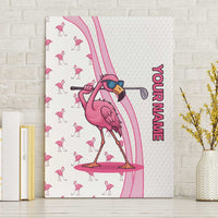 Personalized Pink Flamingo Playing Golf Canvas Wall Art Sunglasses and White Pattern Background Design - Wonder Print Shop
