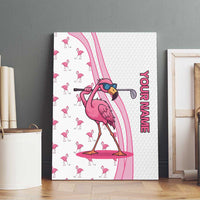 Personalized Pink Flamingo Playing Golf Canvas Wall Art Sunglasses and White Pattern Background Design - Wonder Print Shop