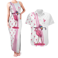 Personalized Pink Flamingo Playing Golf Couples Matching Tank Maxi Dress and Hawaiian Shirt Sunglasses and White Pattern Background Design - Wonder Print Shop