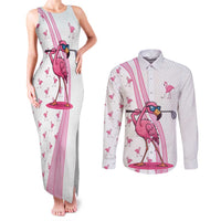 Personalized Pink Flamingo Playing Golf Couples Matching Tank Maxi Dress and Long Sleeve Button Shirt Sunglasses and White Pattern Background Design - Wonder Print Shop