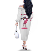 Personalized Pink Flamingo Playing Golf Family Matching Off The Shoulder Long Sleeve Dress and Hawaiian Shirt Sunglasses and White Pattern Background Design - Wonder Print Shop