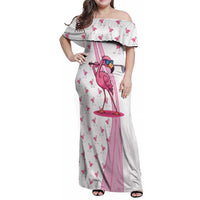 Personalized Pink Flamingo Playing Golf Family Matching Off Shoulder Maxi Dress and Hawaiian Shirt Sunglasses and White Pattern Background Design - Wonder Print Shop