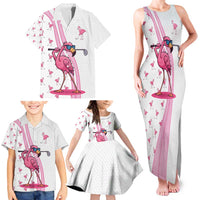 Personalized Pink Flamingo Playing Golf Family Matching Tank Maxi Dress and Hawaiian Shirt Sunglasses and White Pattern Background Design - Wonder Print Shop