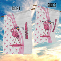 Personalized Pink Flamingo Playing Golf Garden Flag Sunglasses and White Pattern Background Design - Wonder Print Shop