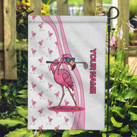 Personalized Pink Flamingo Playing Golf Garden Flag Sunglasses and White Pattern Background Design - Wonder Print Shop