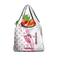 Personalized Pink Flamingo Playing Golf Grocery Bag Sunglasses and White Pattern Background Design - Wonder Print Shop
