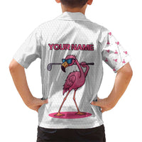Personalized Pink Flamingo Playing Golf Hawaiian Shirt Sunglasses and White Pattern Background Design - Wonder Print Shop