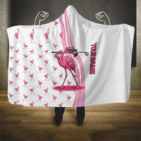 Personalized Pink Flamingo Playing Golf Hooded Blanket Sunglasses and White Pattern Background Design - Wonder Print Shop