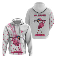 Personalized Pink Flamingo Playing Golf Hoodie Sunglasses and White Pattern Background Design - Wonder Print Shop
