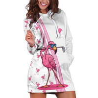 Personalized Pink Flamingo Playing Golf Hoodie Dress Sunglasses and White Pattern Background Design - Wonder Print Shop