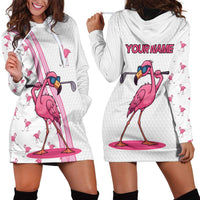 Personalized Pink Flamingo Playing Golf Hoodie Dress Sunglasses and White Pattern Background Design - Wonder Print Shop