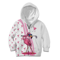 Personalized Pink Flamingo Playing Golf Kid Hoodie Sunglasses and White Pattern Background Design - Wonder Print Shop