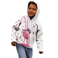 Personalized Pink Flamingo Playing Golf Kid Hoodie Sunglasses and White Pattern Background Design - Wonder Print Shop