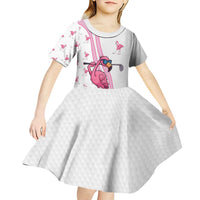 Personalized Pink Flamingo Playing Golf Kid Short Sleeve Dress Sunglasses and White Pattern Background Design - Wonder Print Shop