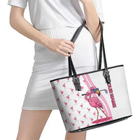 Personalized Pink Flamingo Playing Golf Leather Tote Bag Sunglasses and White Pattern Background Design - Wonder Print Shop